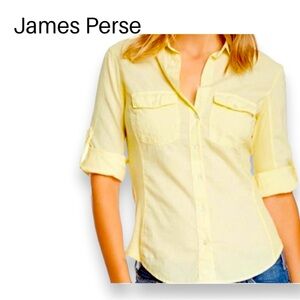James Perse yellow Contrast Ribbed Button Down Shirt size1 aka the “Bella” shirt